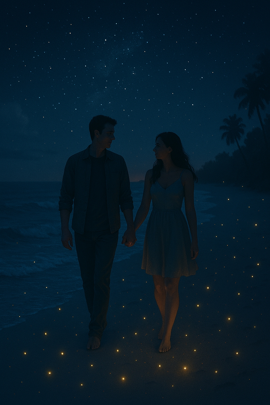 Couple walk in beach