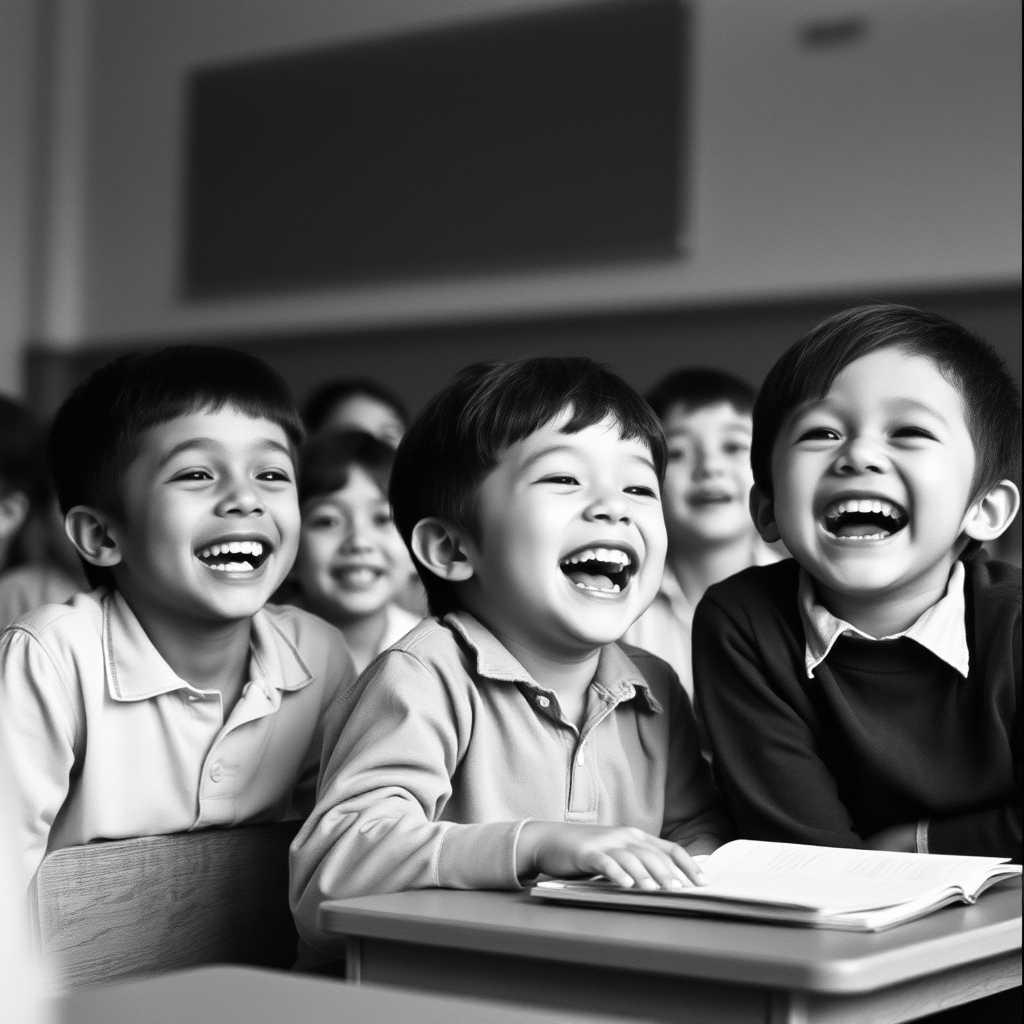 Laughing children in a classroom