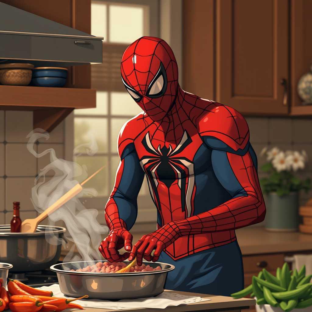 Spiderman cooking