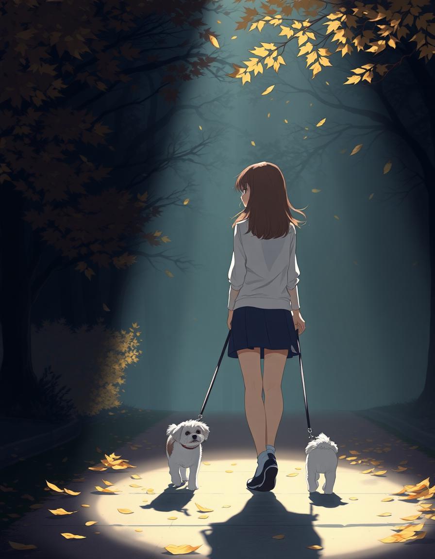 Girl walk with dogs