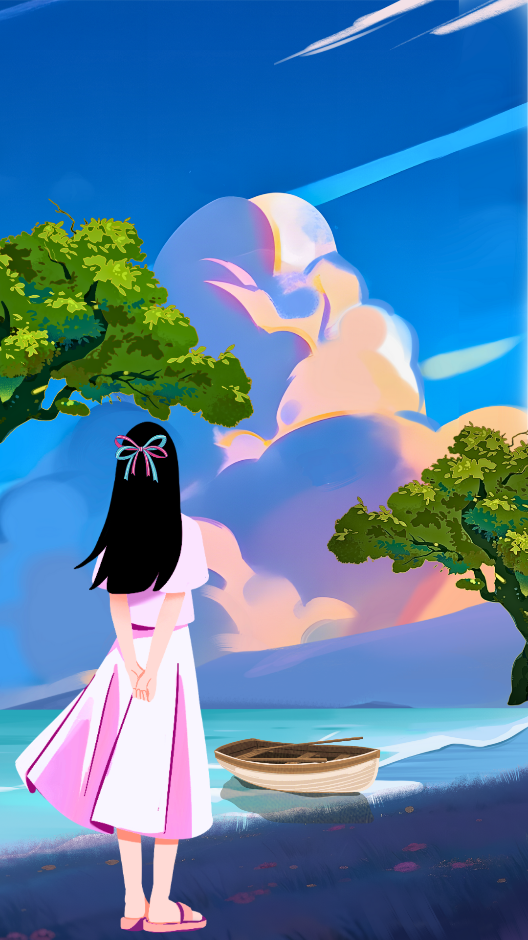 anime-girl-boat-sunset-sky-wallpaper