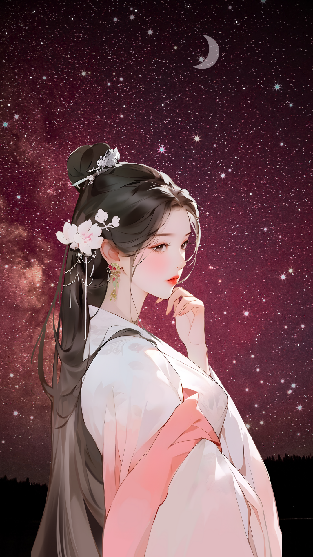  Asian-Fantasy-Woman-Night-Sky-Stars-Wallpaper