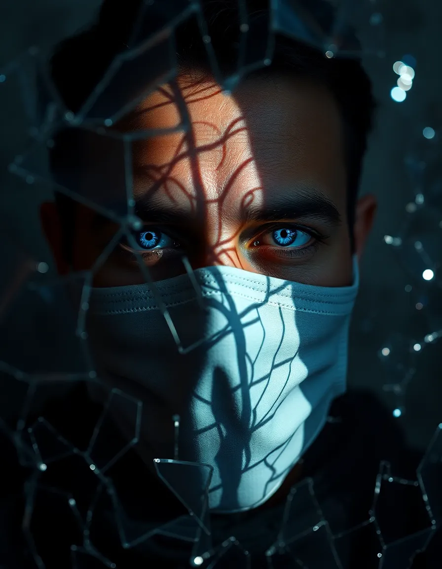 man wears a mask close to the camera