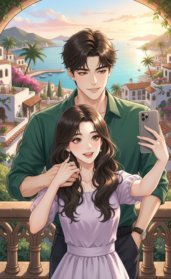 romantic-couple-mediterranean-selfie-illustration