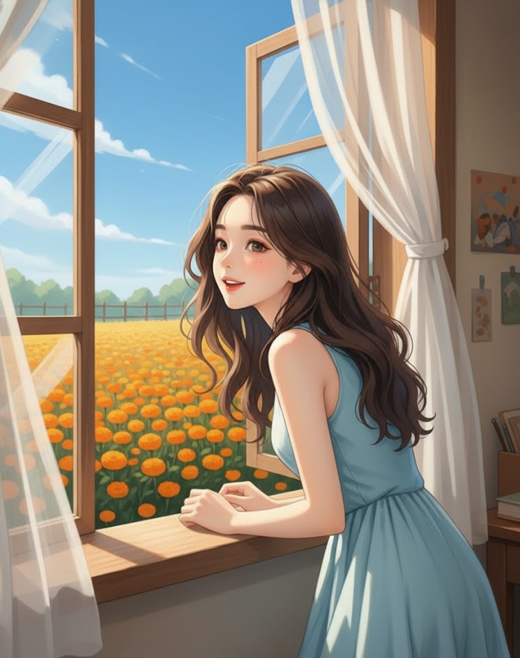 girl-looking-out-window-marigold-field.