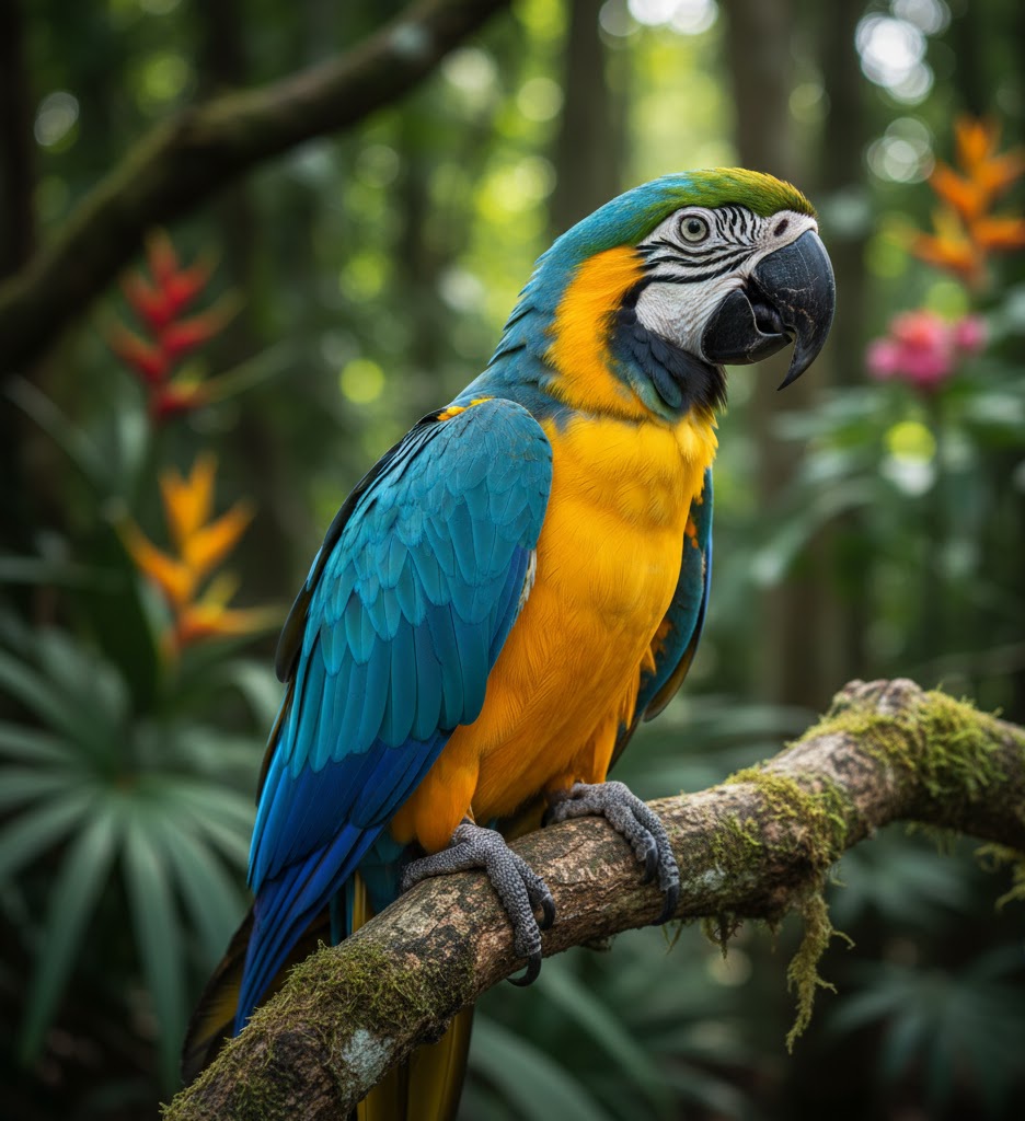 blue-and-yellow-macaw-tropical-rainforest-perch.