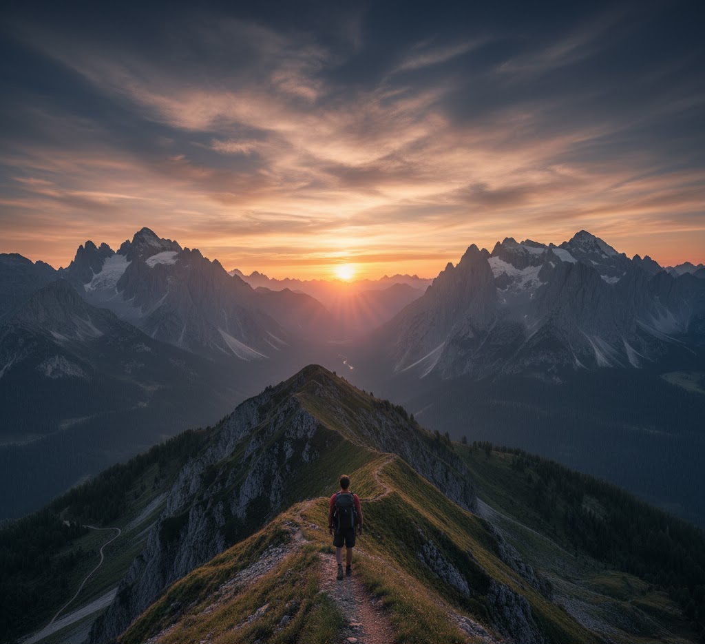 mountain-hiker-sunrise-dolomites