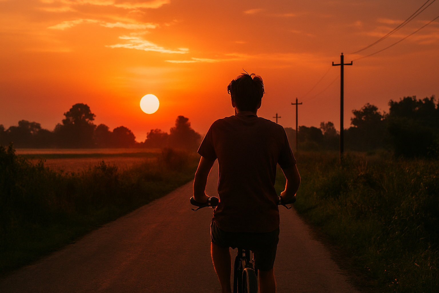 boy riding his bike peaceful village