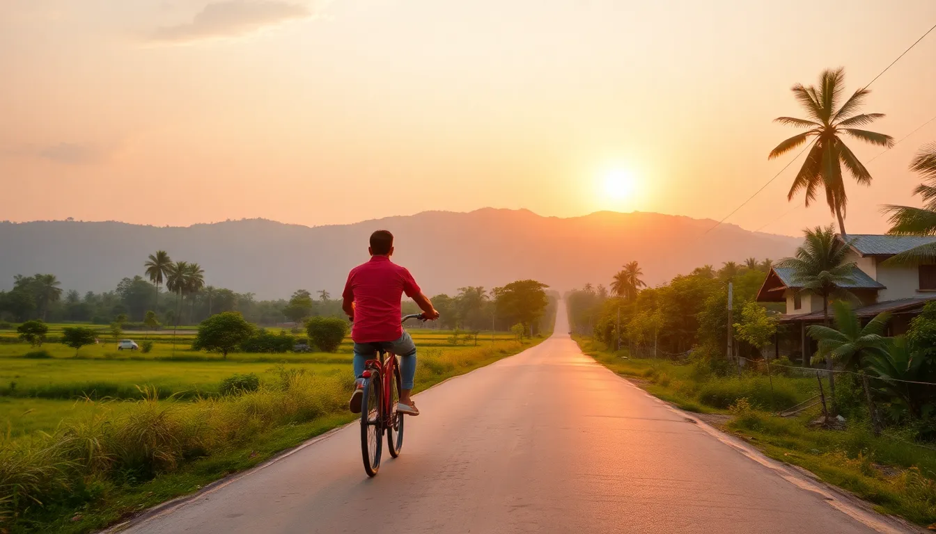 Boy riding at evening