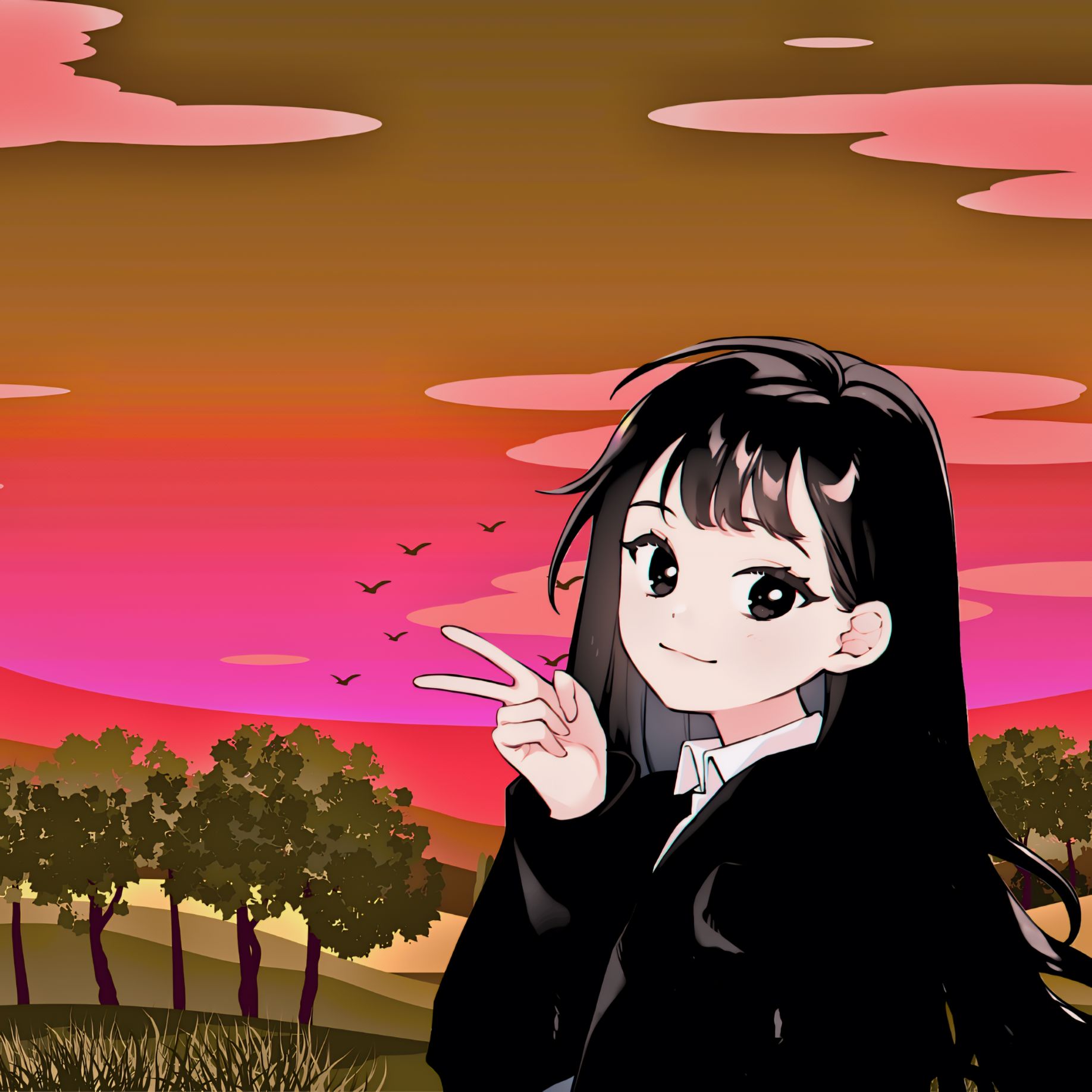 Anime-Girl-Sunset-Peace-Sign-Aesthetic
