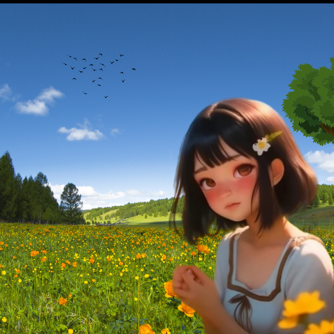 Anime-Girl-Flower-Field-Summer-Landscape